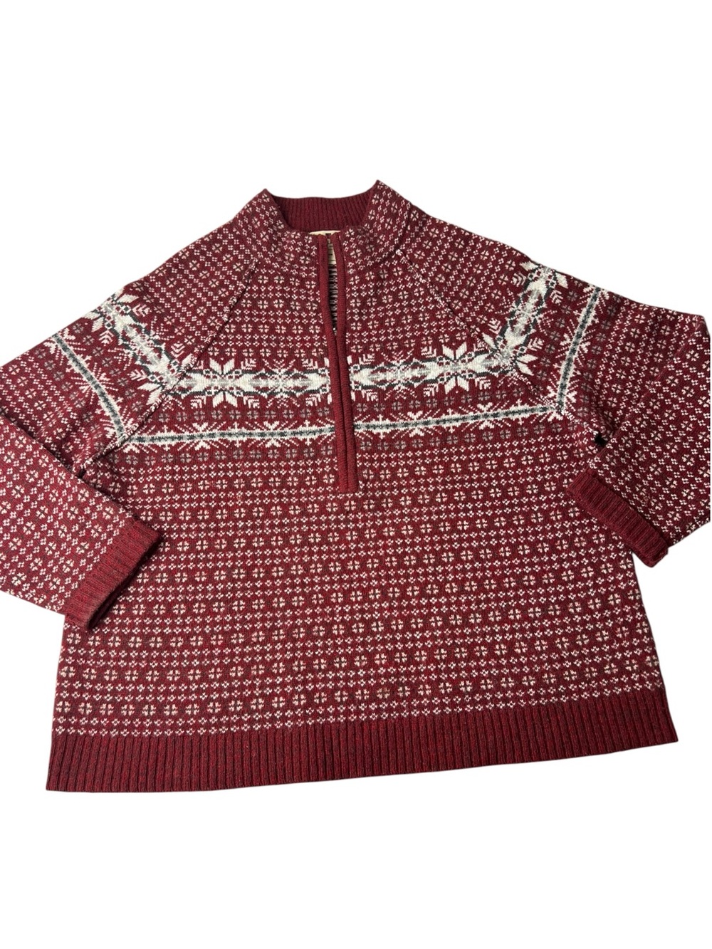 Woolrich Women’s XL 1/2 Zip 100% Lambswool Nordic Print Snowflake Print Sweater